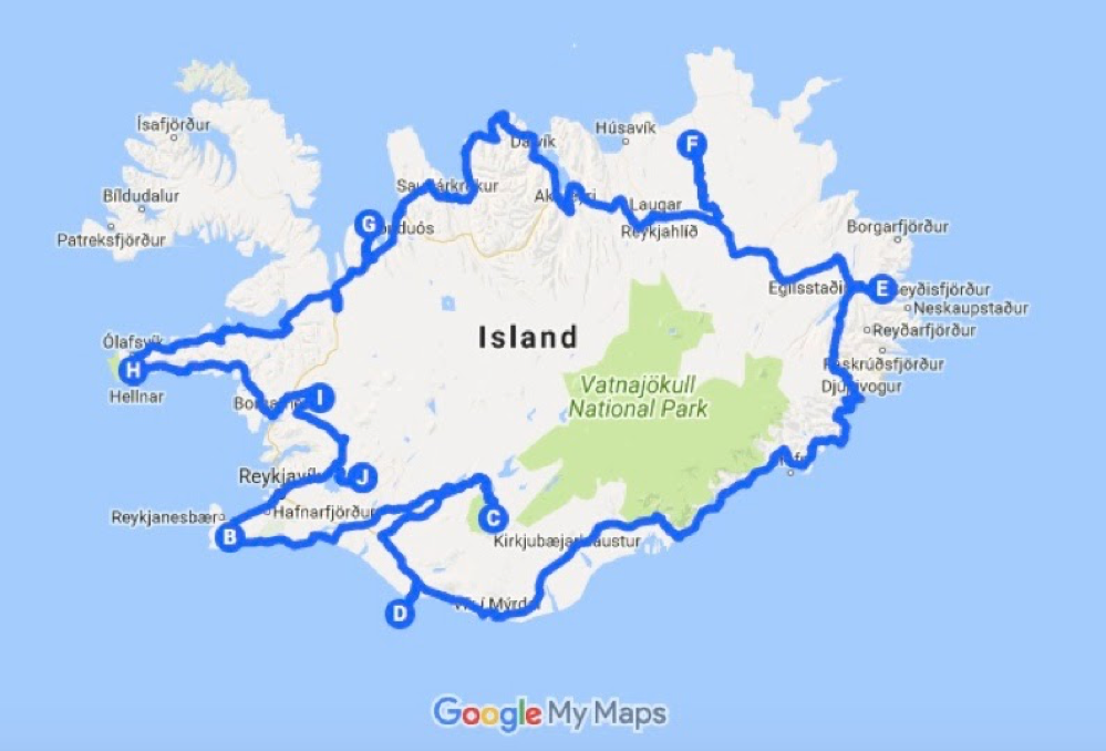 Iceland route road trip google